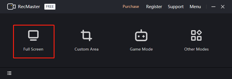 Choose the recording mode you want in RecMaster for screen recording