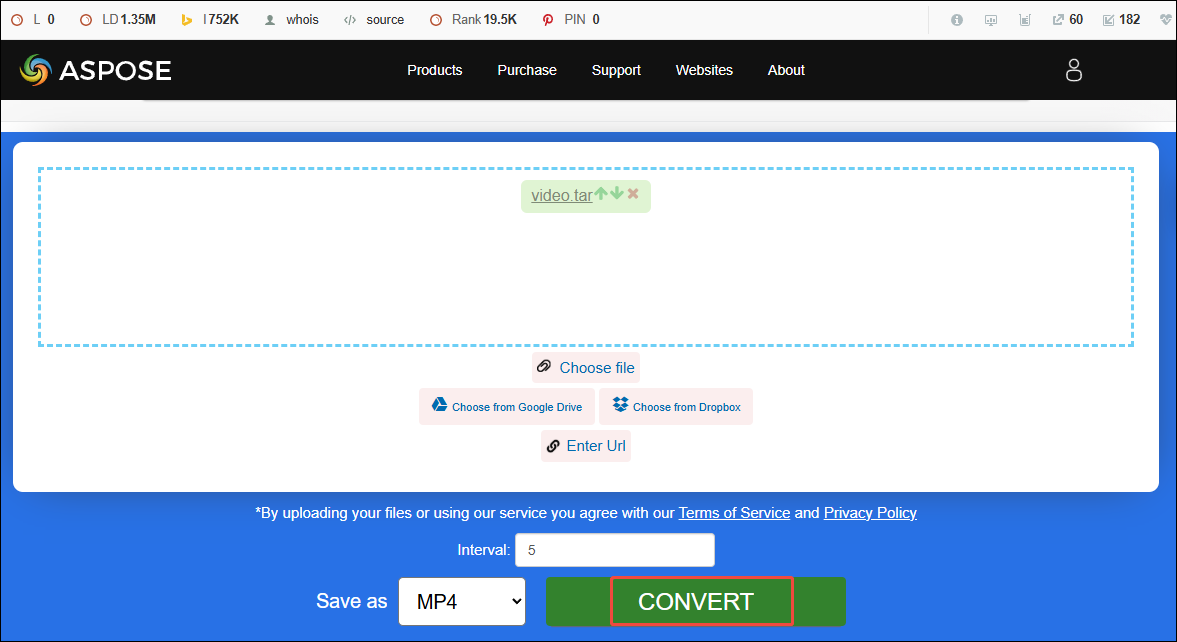 Click on CONVERT in ASPOSE to begin the conversion process