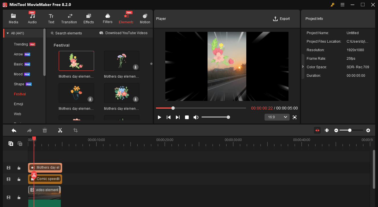 The user interface of MiniTool MovieMaker