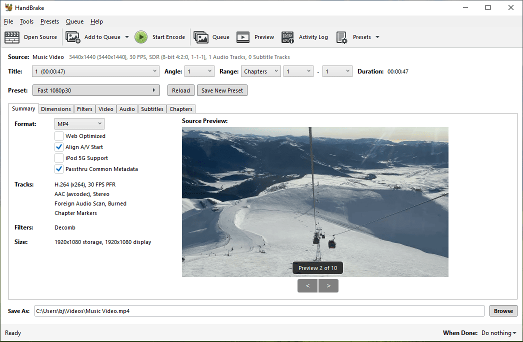 The interface of HandBrake