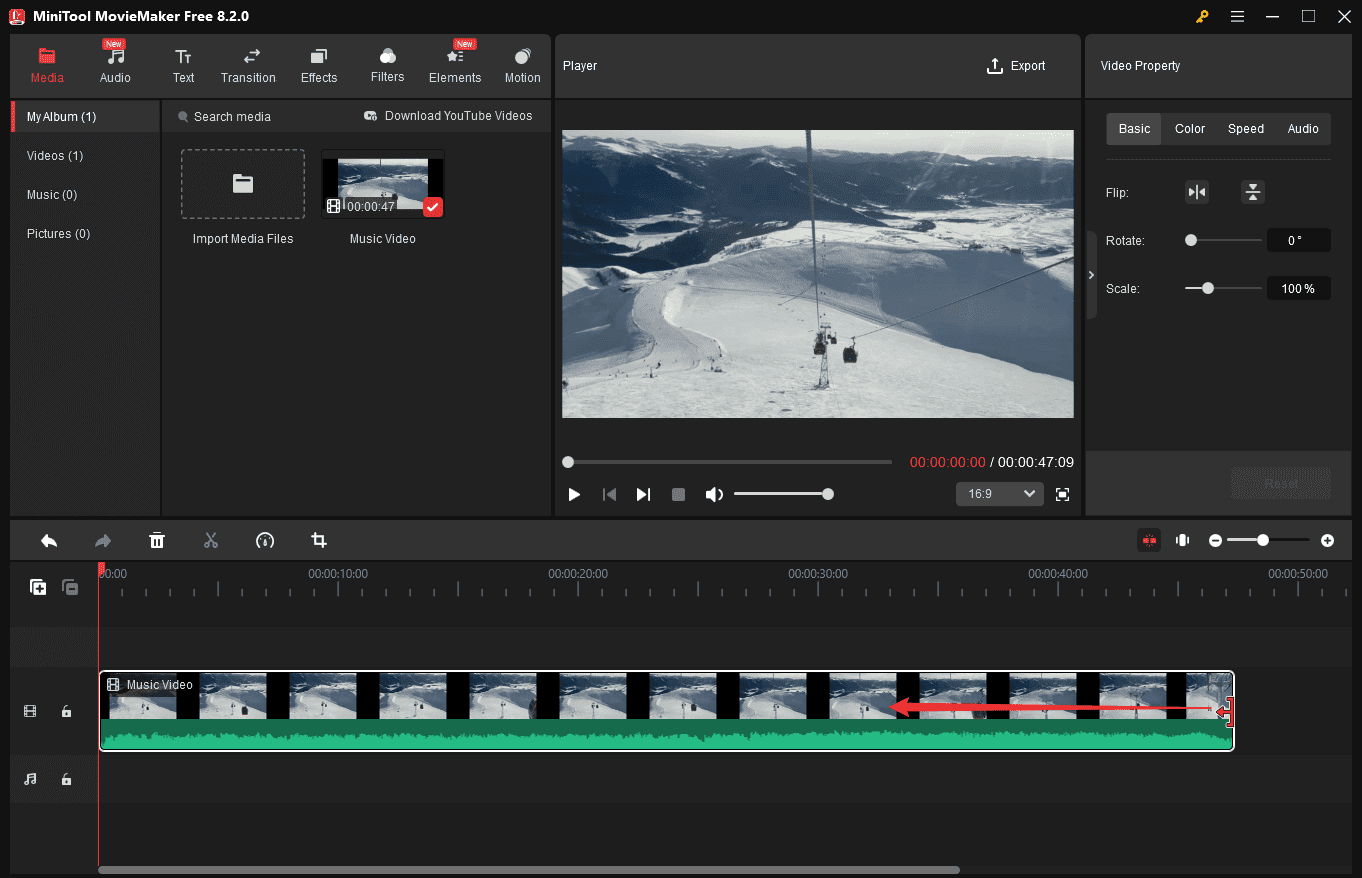 Trim a video in MiniTool MovieMaker