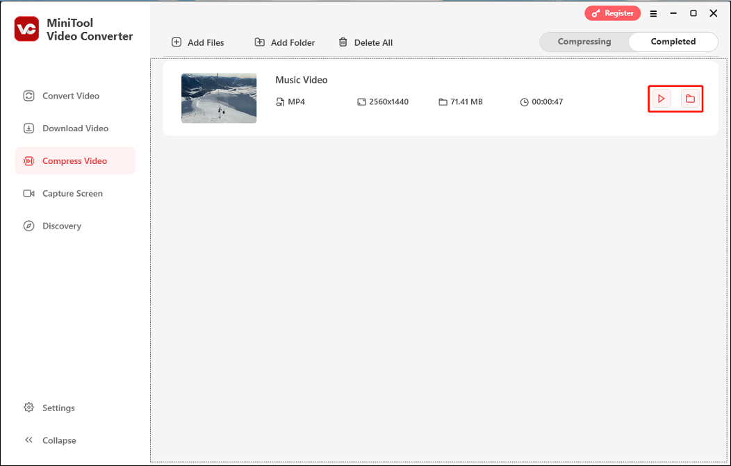 Play or locate the compressed video from MiniTool Video Converter