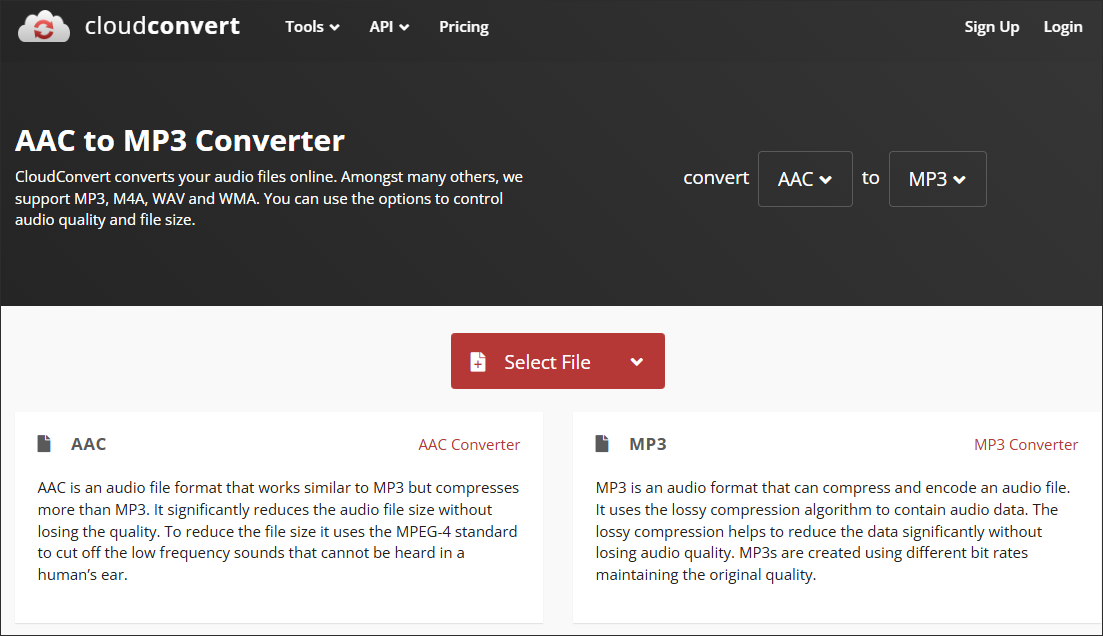 CloudConvertでAACをMP3に変換する
