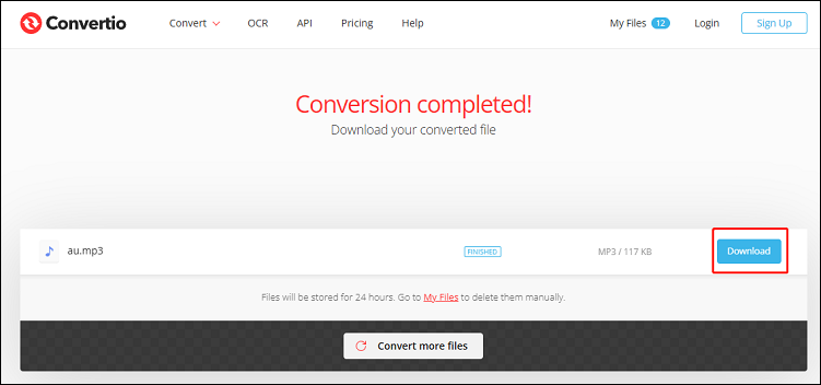 Click the Download button in Convertio to save the converted file to the local folder
