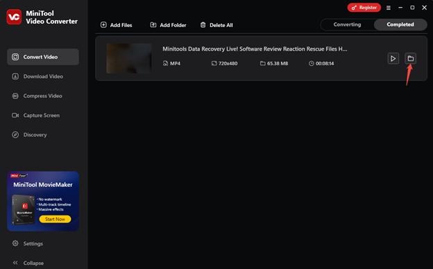 Click on the folder icon to locate the compressed video on your computer