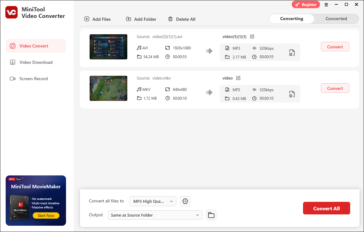 The user interface of MiniTool Video Converter