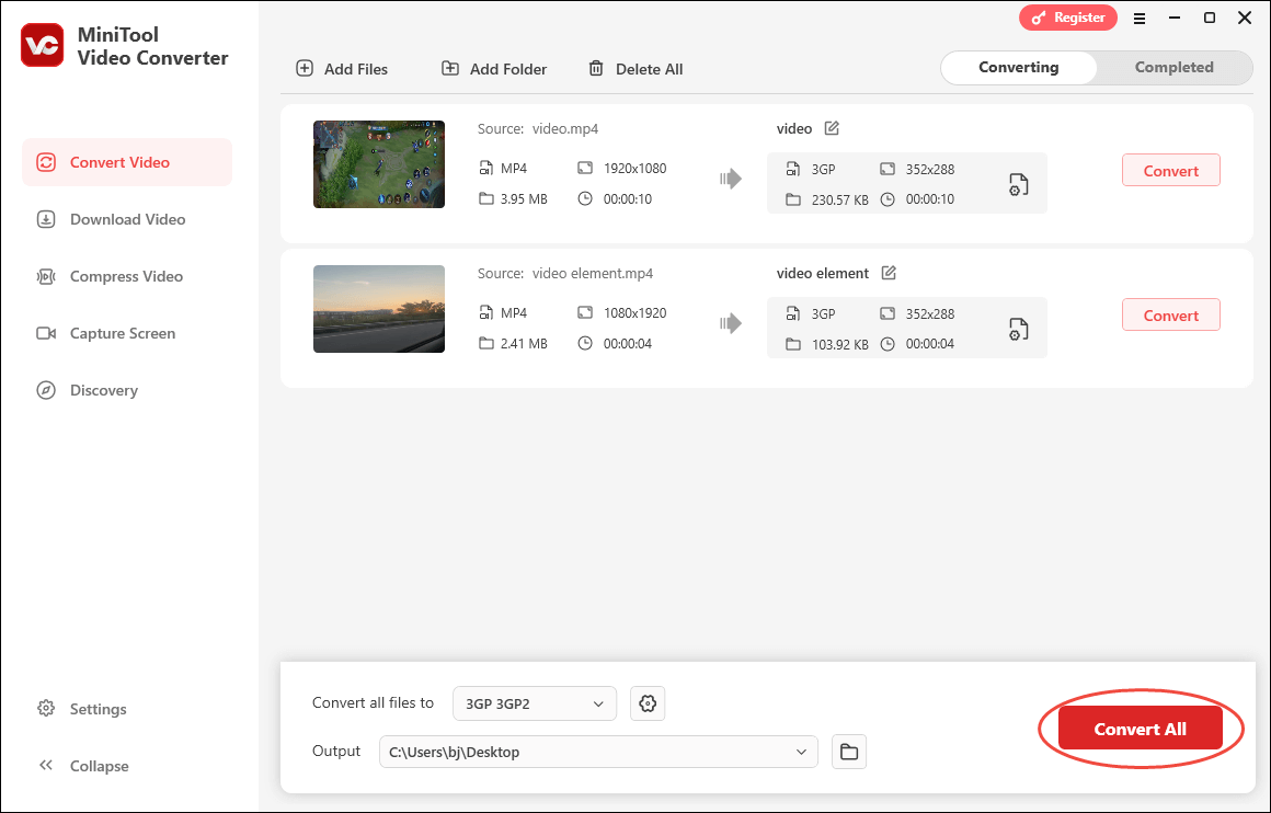 Click on Convert All in MiniTool Video Converter to begin the conversion process