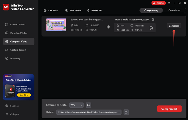 Click on Compress to compress the M4V video in MiniTool Video Converter