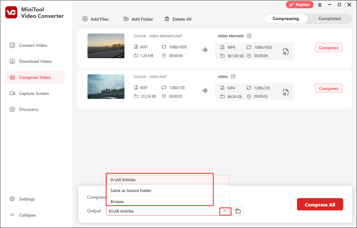 Expand the Output option in MiniTool Video Converter’ Convert Video module to determine the output location
