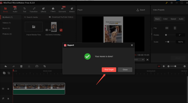 Click on Find Target to locate the compressed video on your computer