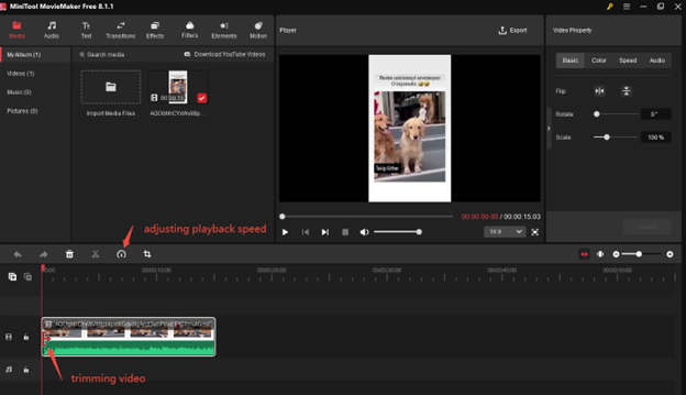 Compressing the video by trimming the video or adjusting the playback speed in MiniTool Video Converter