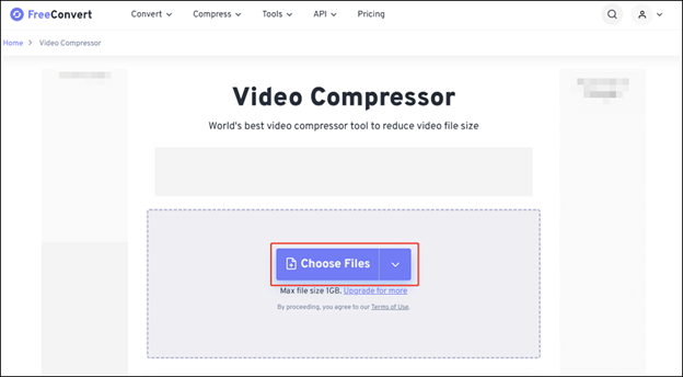 Click on Choose Files to upload video to FreeConvert