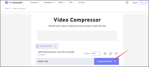 Click on Compress Now! to compress the video in FreeConvert