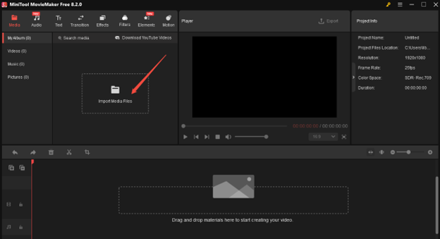 Click on Import Media Files to import video to MiniTool MovieMaker