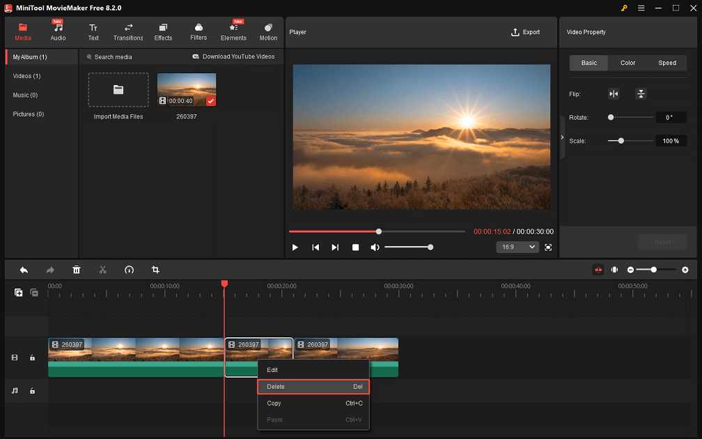 MiniTool MovieMakerで不要な部分を削除する