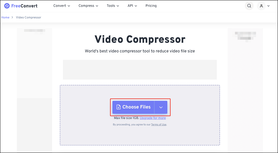 Choose on Choose Files to upload your video to FreeConvert