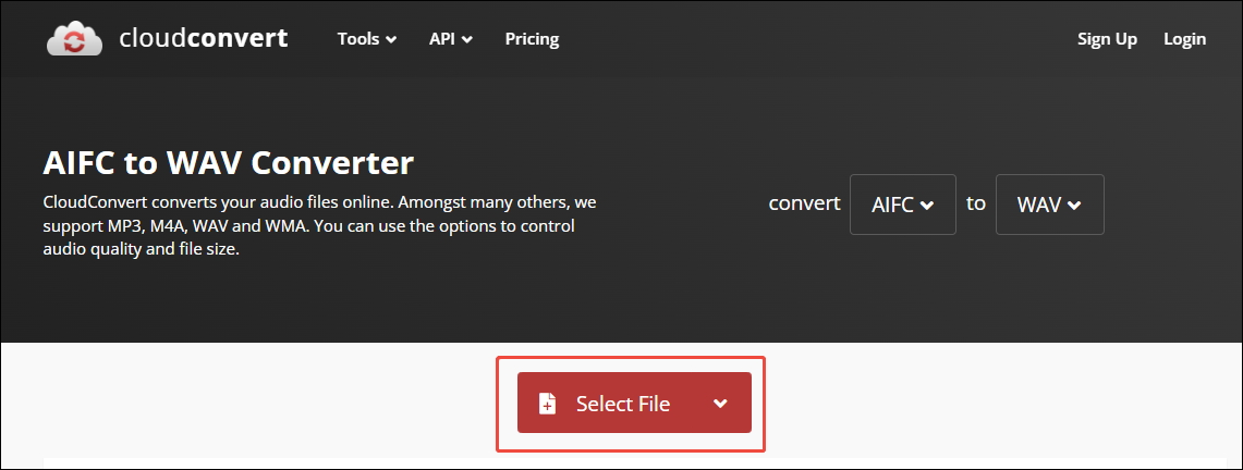Click on Select File in CloudConvert to upload your AIFC files