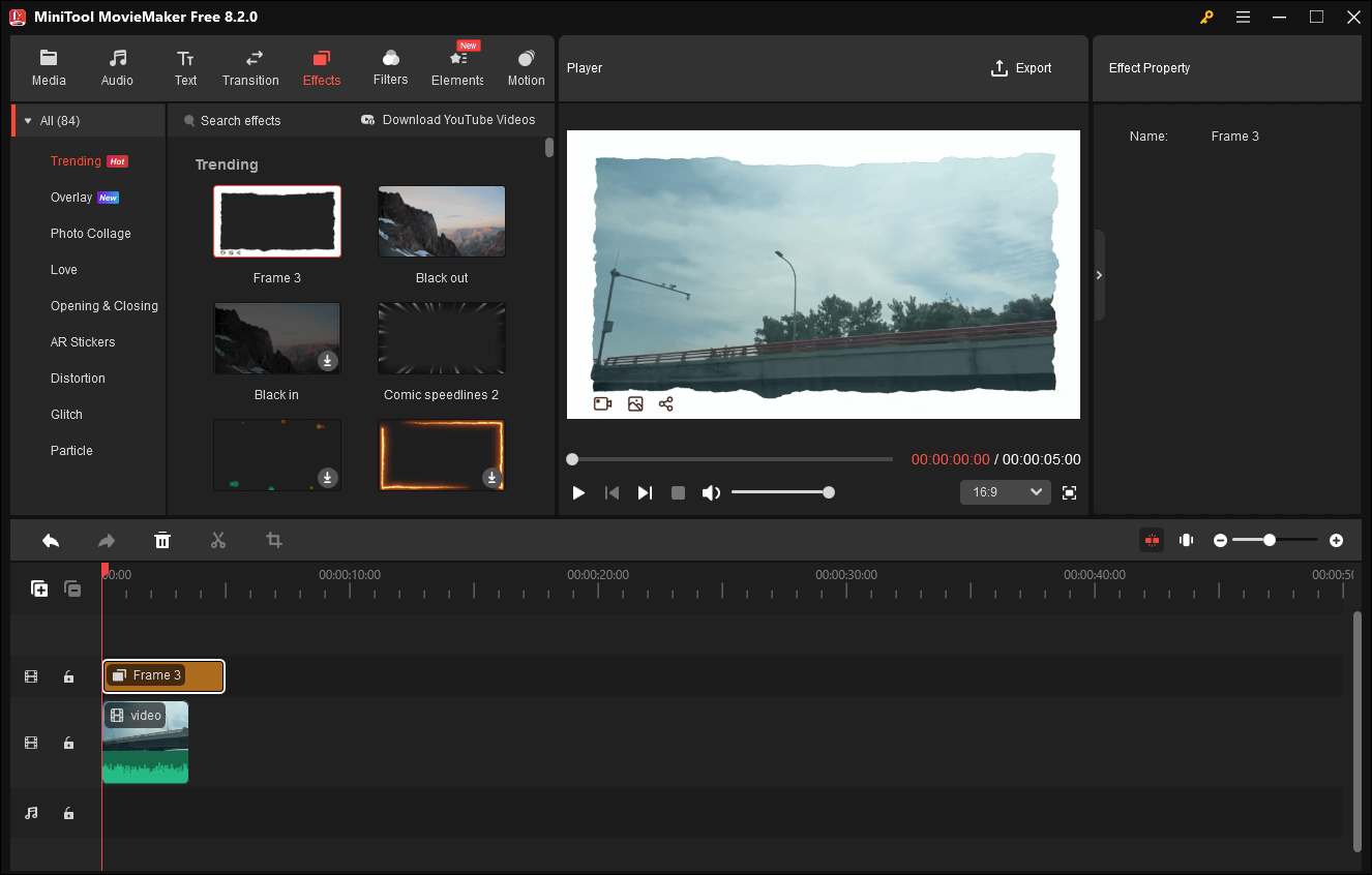 The user interface of MiniTool MovieMaker