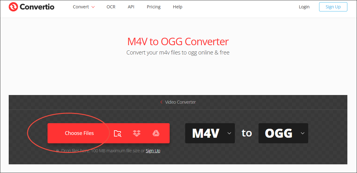 Click on Choose Files in Convertio to upload your M4V files