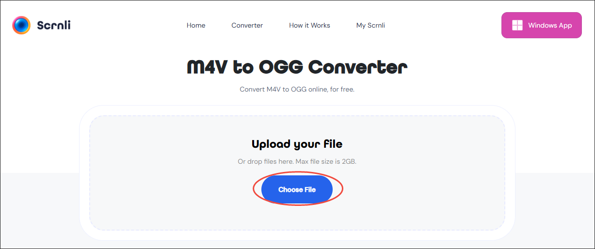 Click on Choose File in Scrnli to import your M4V files