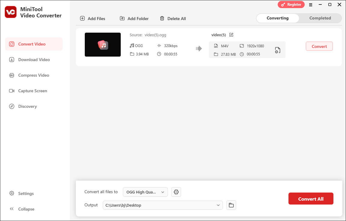 The OGG to M4V conversion in MiniTool Video Converter