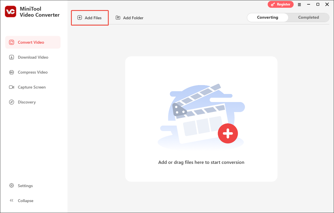 Click on Add Files in MiniTool Video Converter to upload your M4V files