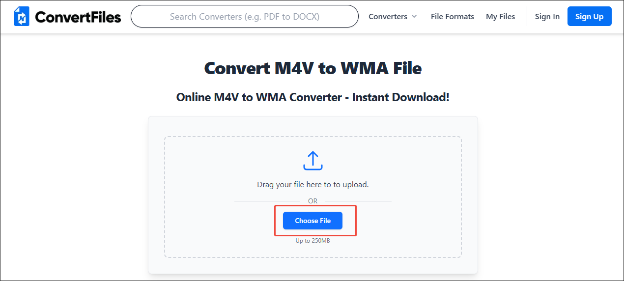Click on Choose File in Convert Files to upload your M4V videos