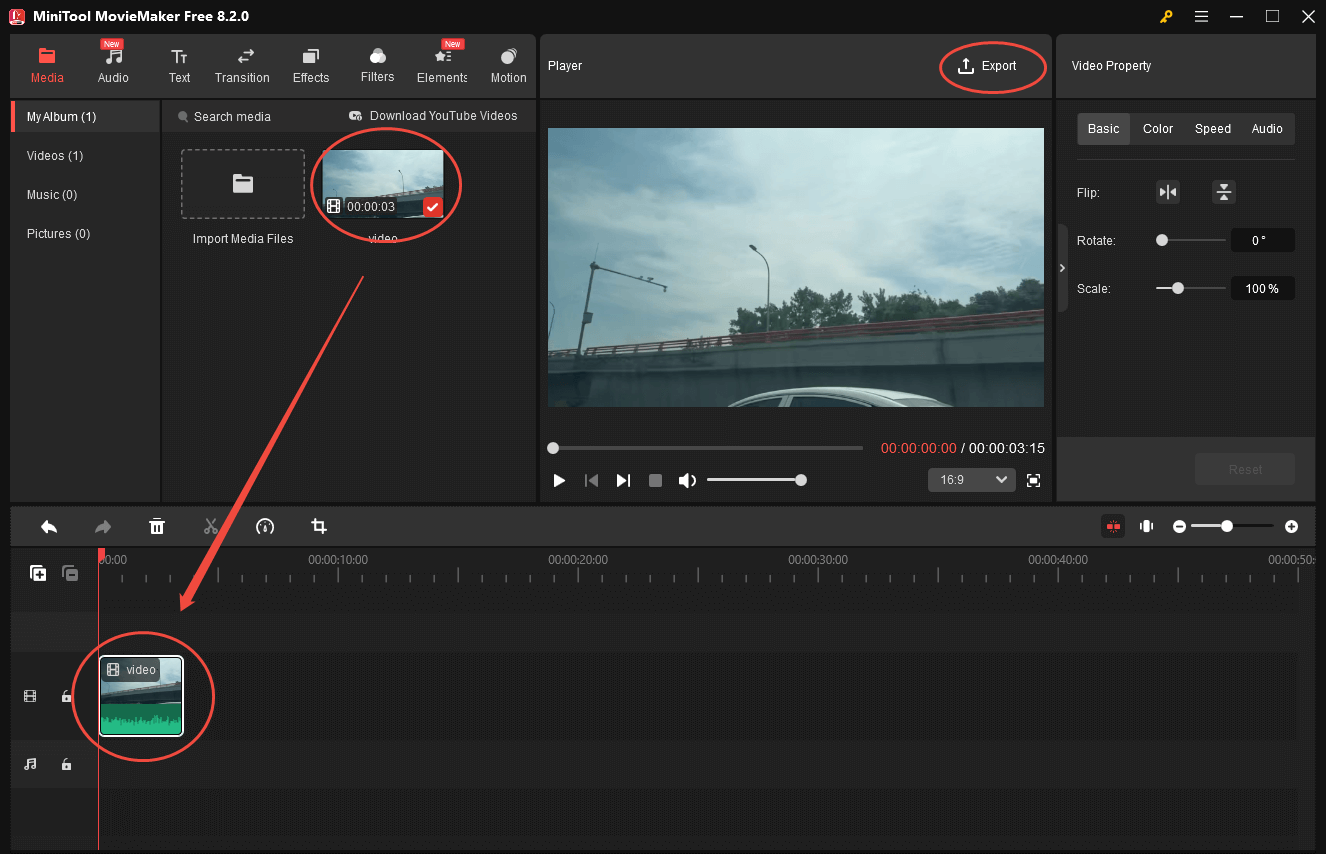 Add your MKV video to the timeline and click on the Export icon in MiniTool MovieMaker to enter the Export window