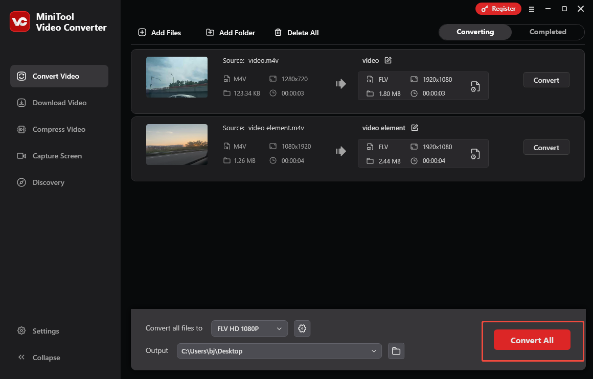 Click on Convert All in MiniTool Video Converter to begin the conversion process