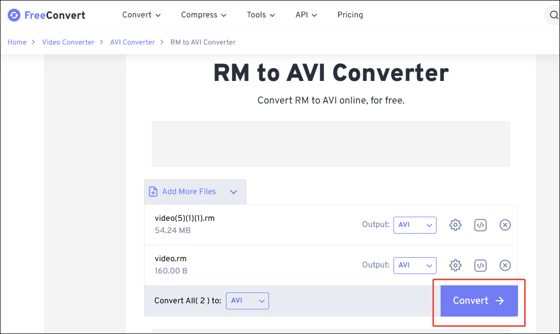 Click on Convert in FreeConvert to start the conversion process