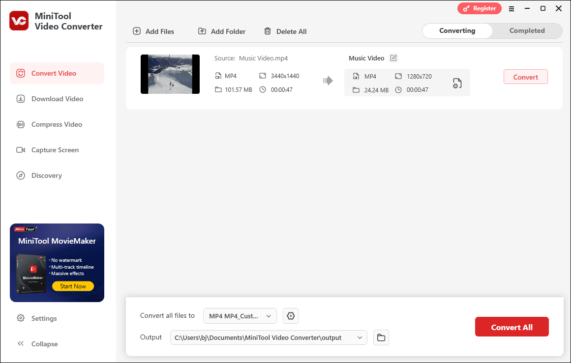 Convert a video for Discord in MiniTool Video Converter