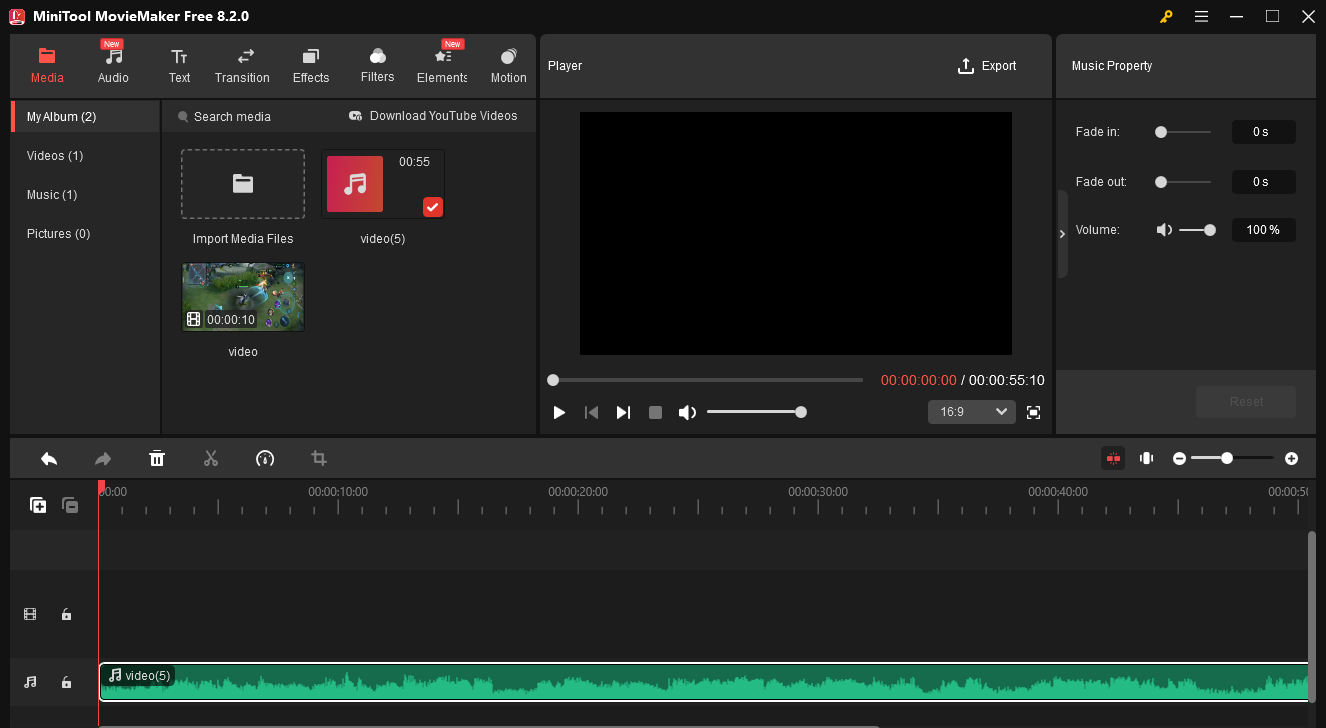 The user interface of MiniTool MovieMaker