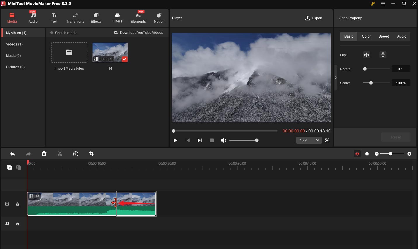 Trim video to reduce the file size in MiniTool MovieMaker