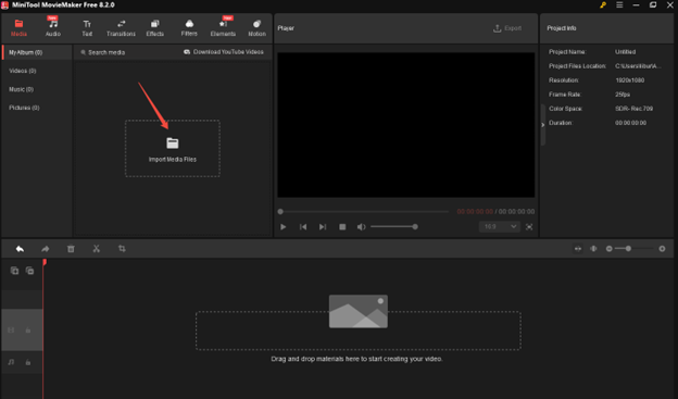 Click on Import Media Files to import the video to MiniTool MovieMaker