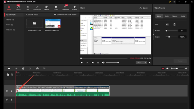 Drag the arrow to the right or left to trim off unwanted parts of the video with MiniTool MovieMaker
