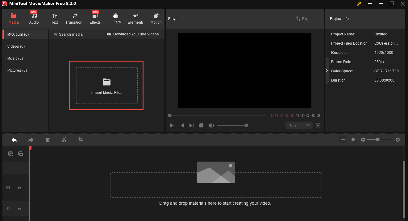 Click Import Media Files to import the video to MiniTool MovieMaker