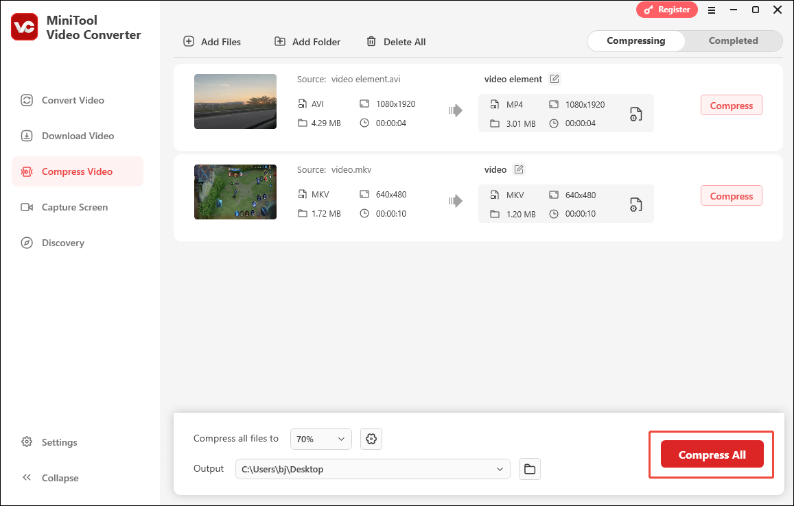 Expand the Output option in MiniTool Video Converter to choose a destination folder for your compressed files