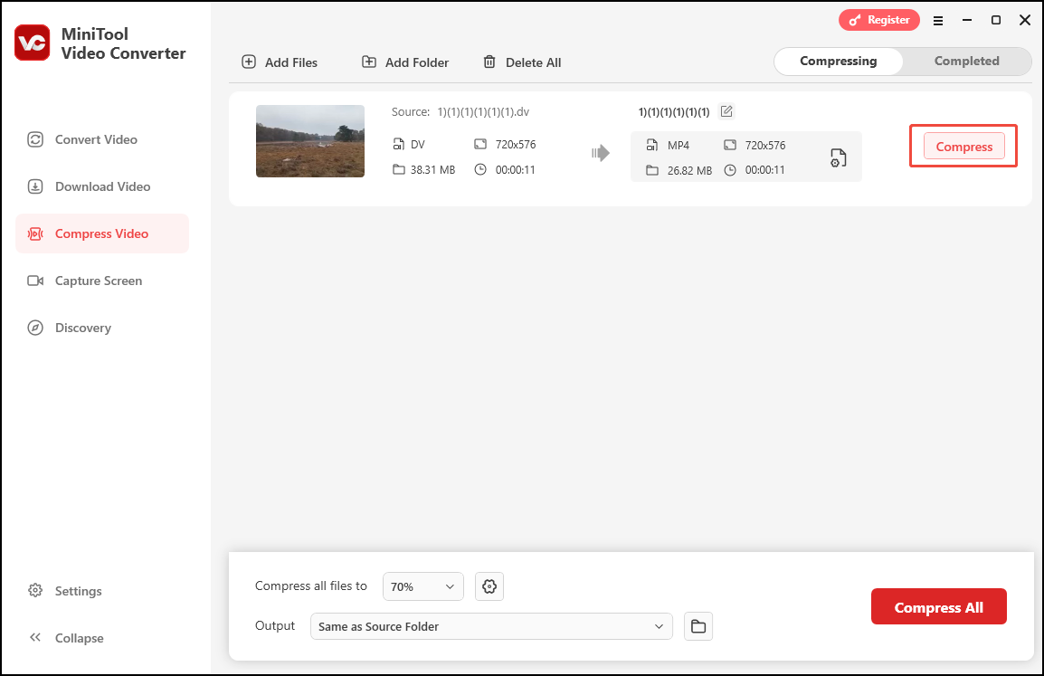 Click Compress in MiniTool Video Converter to start the process