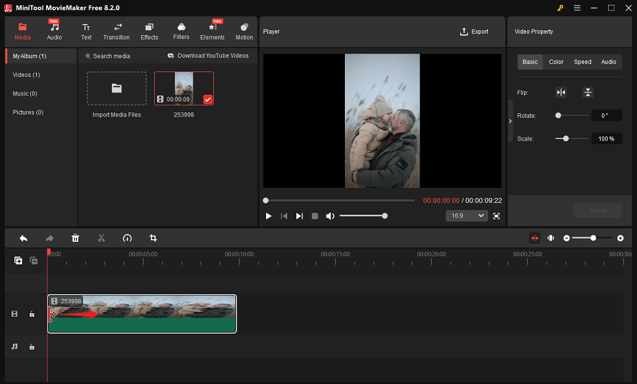 Drag the arrow rightwards to the start point of the wanted part to trim the beginning in MiniTool MovieMaker