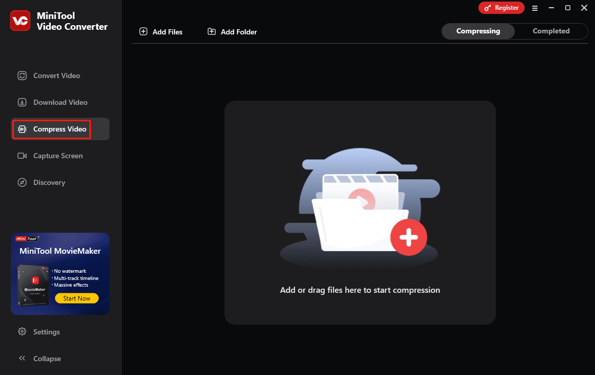 Alt=Click Compress Video to open the video compressor in MiniTool Video Converter