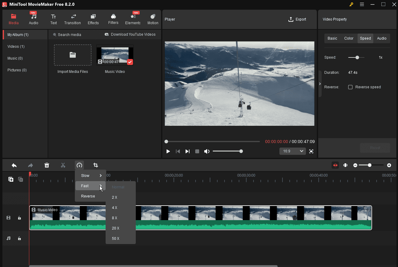 Speed up a video in MiniTool MovieMaker