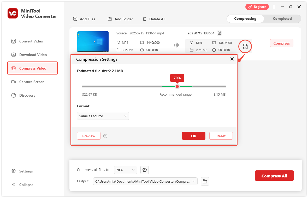 Compress video with MiniTool Video Converter