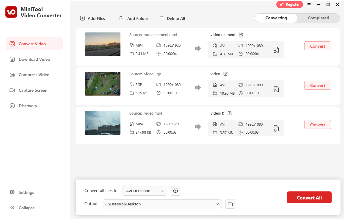 The user interface of MiniTool Video Converter