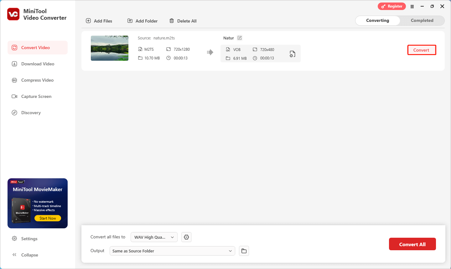zum Start der Konvertierung klicken Sie in MiniTool Video Converter auf „Konvertieren“