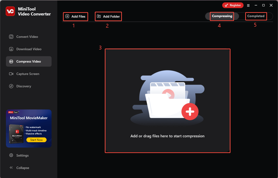 Compress Video section in MiniTool Video Converter