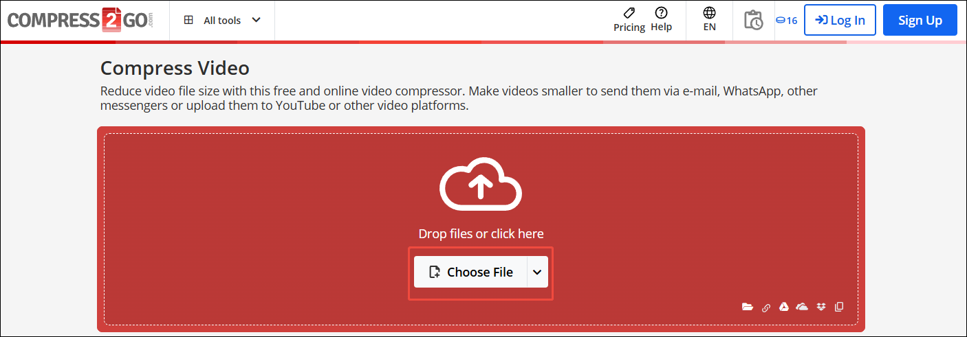 Click on START in Online File Compressor to import your Outlook videos