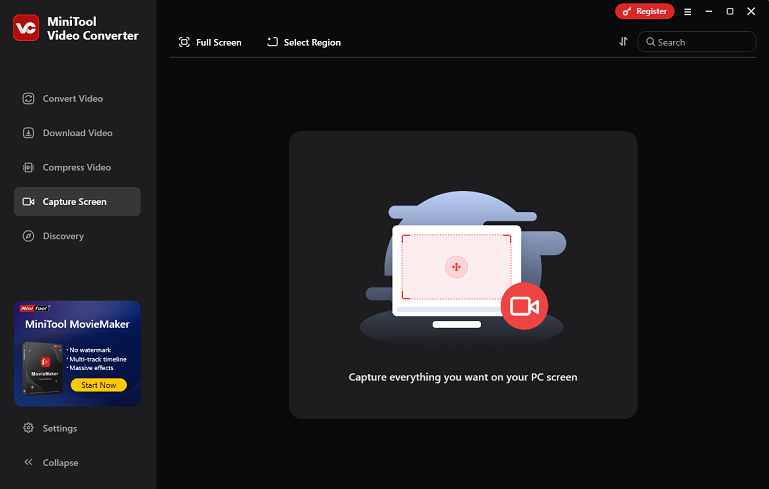 MiniTool Video Converter’s Capture Screen section