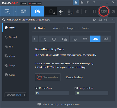 Bandicam’s interface