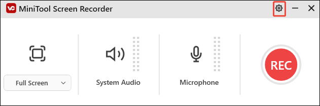 Click on the gear icon in MiniTool Screen Recorder to enter the Settings interface