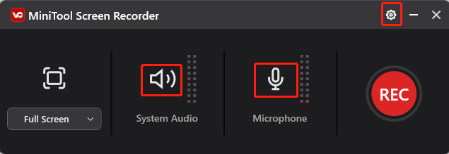 Set the audio settings in MiniTool Screen Recorder for screen recording